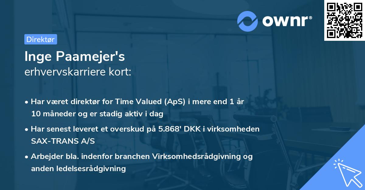Inge Paamejer's erhvervskarriere kort