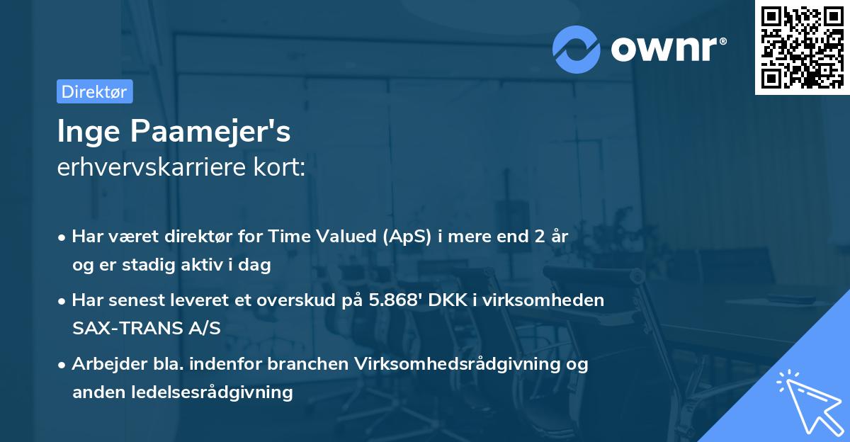 Inge Paamejer's erhvervskarriere kort