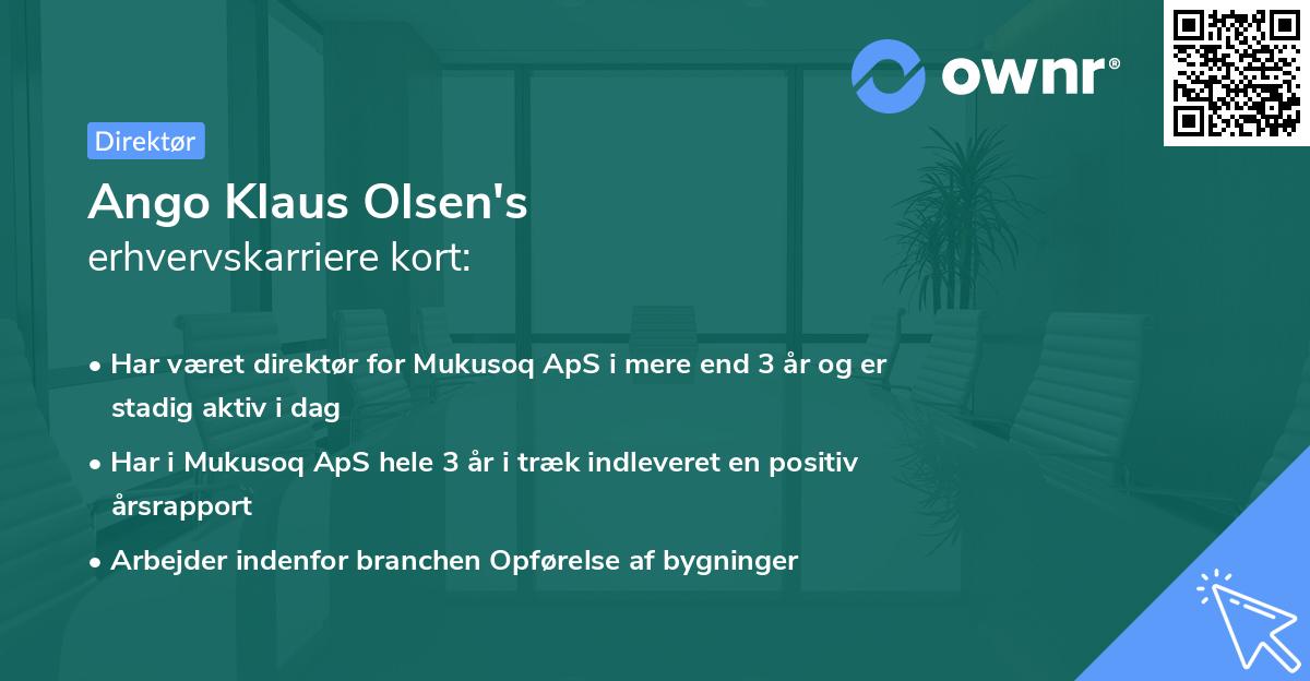 Ango Klaus Olsen's erhvervskarriere kort