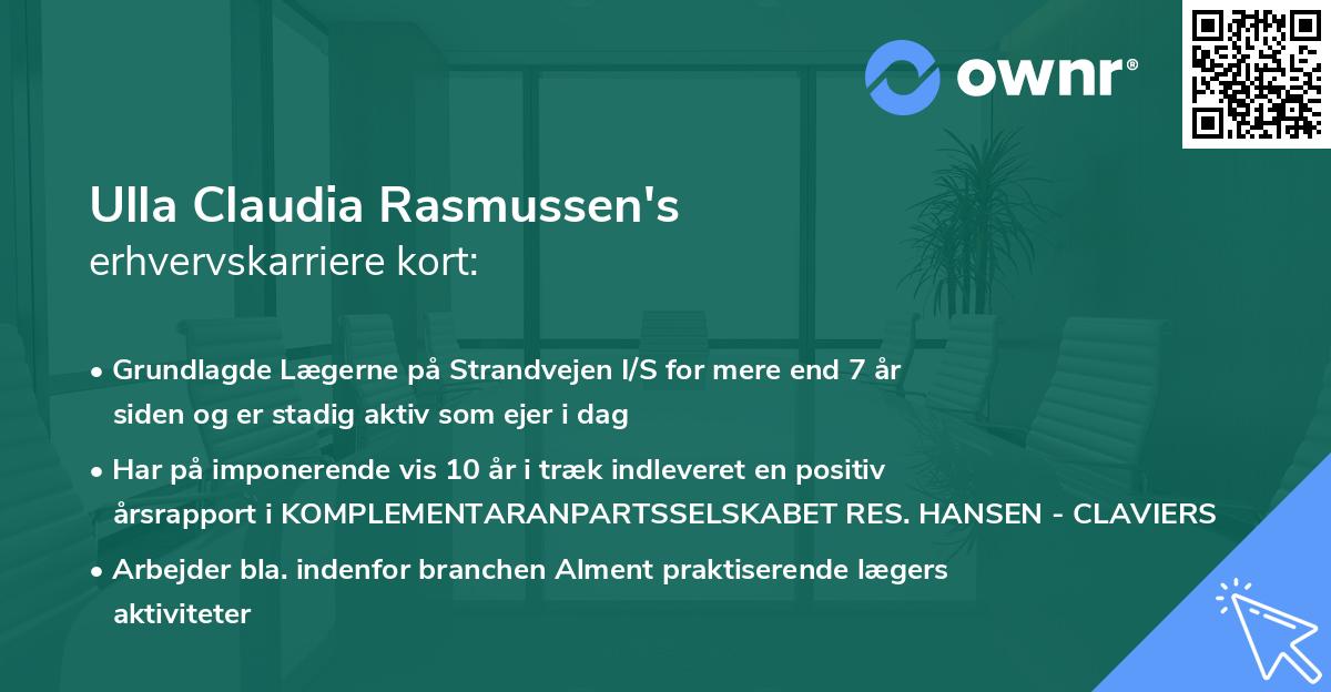 Ulla Claudia Rasmussen's erhvervskarriere kort