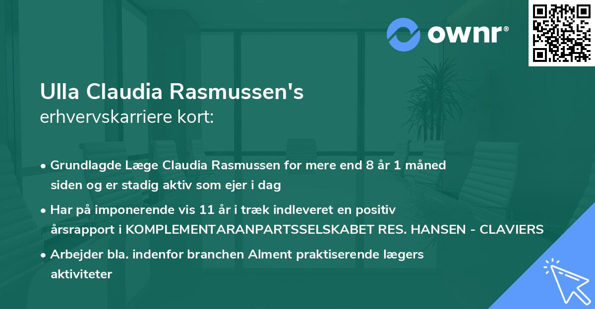Ulla Claudia Rasmussen's erhvervskarriere kort