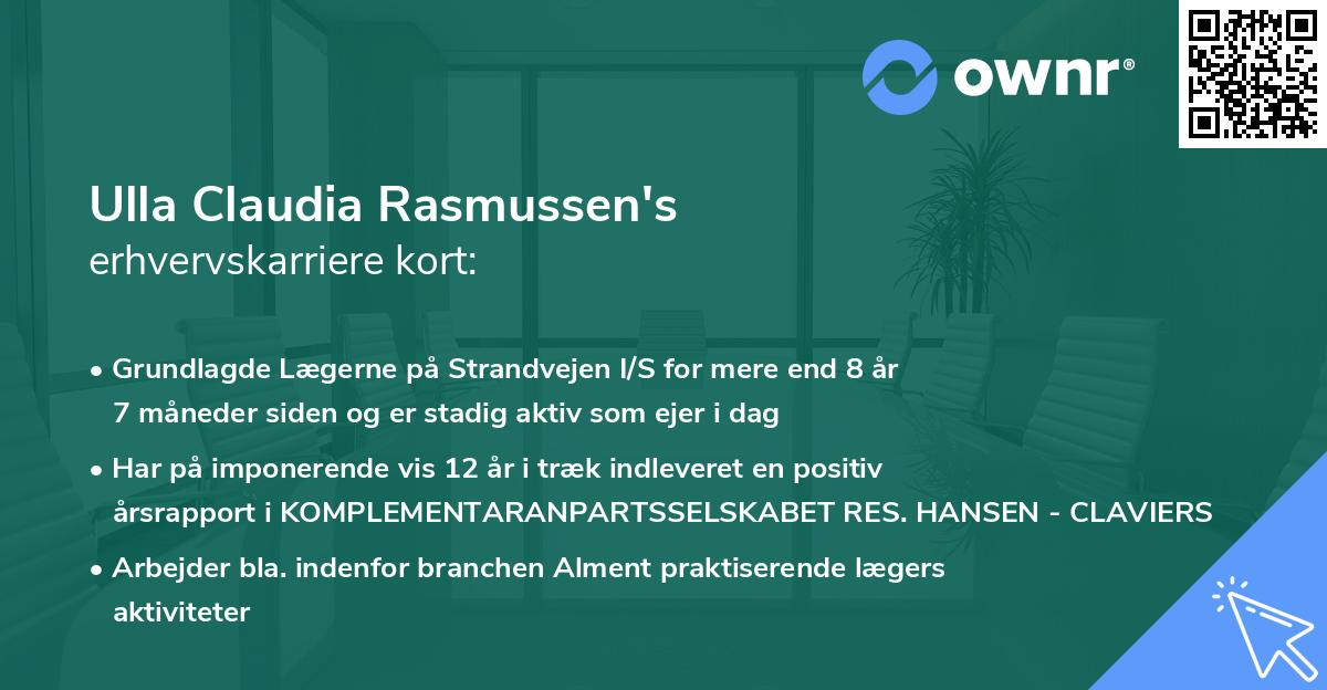 Ulla Claudia Rasmussen's erhvervskarriere kort