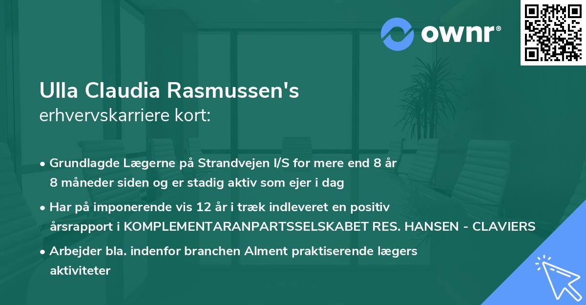 Ulla Claudia Rasmussen's erhvervskarriere kort