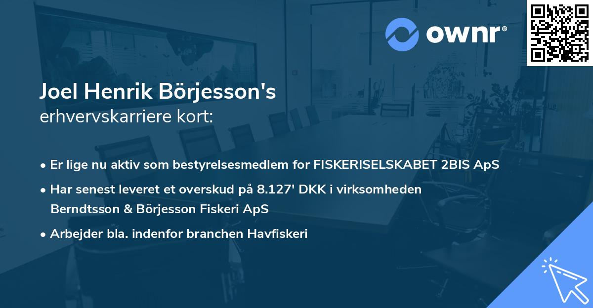 Joel Henrik Börjesson's erhvervskarriere kort