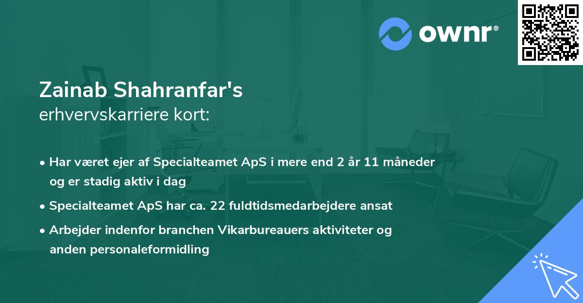 Zainab Shahranfar's erhvervskarriere kort