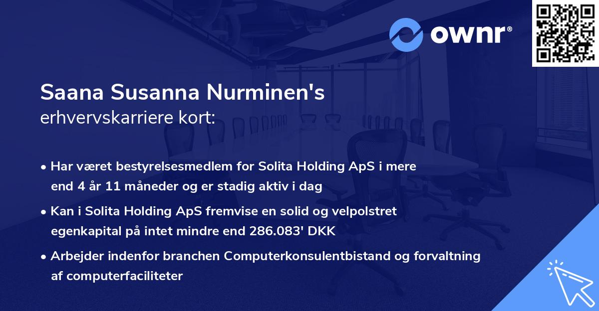 Saana Susanna Nurminen's erhvervskarriere kort