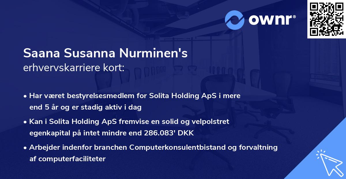 Saana Susanna Nurminen's erhvervskarriere kort
