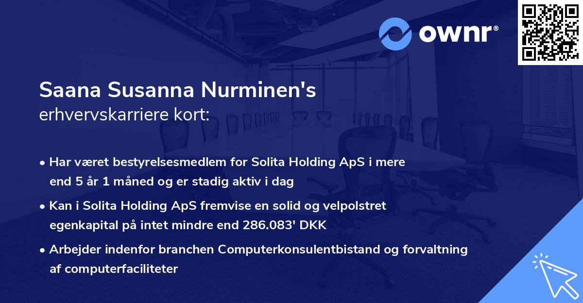 Saana Susanna Nurminen's erhvervskarriere kort