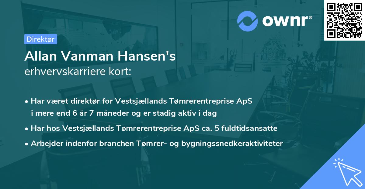 Allan Vanman Hansen's erhvervskarriere kort