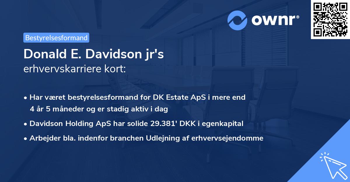 Donald E. Davidson jr's erhvervskarriere kort