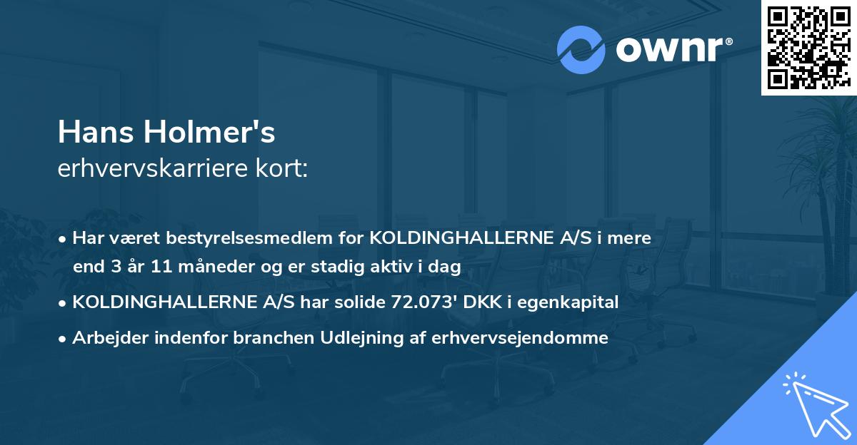 Hans Holmer's erhvervskarriere kort