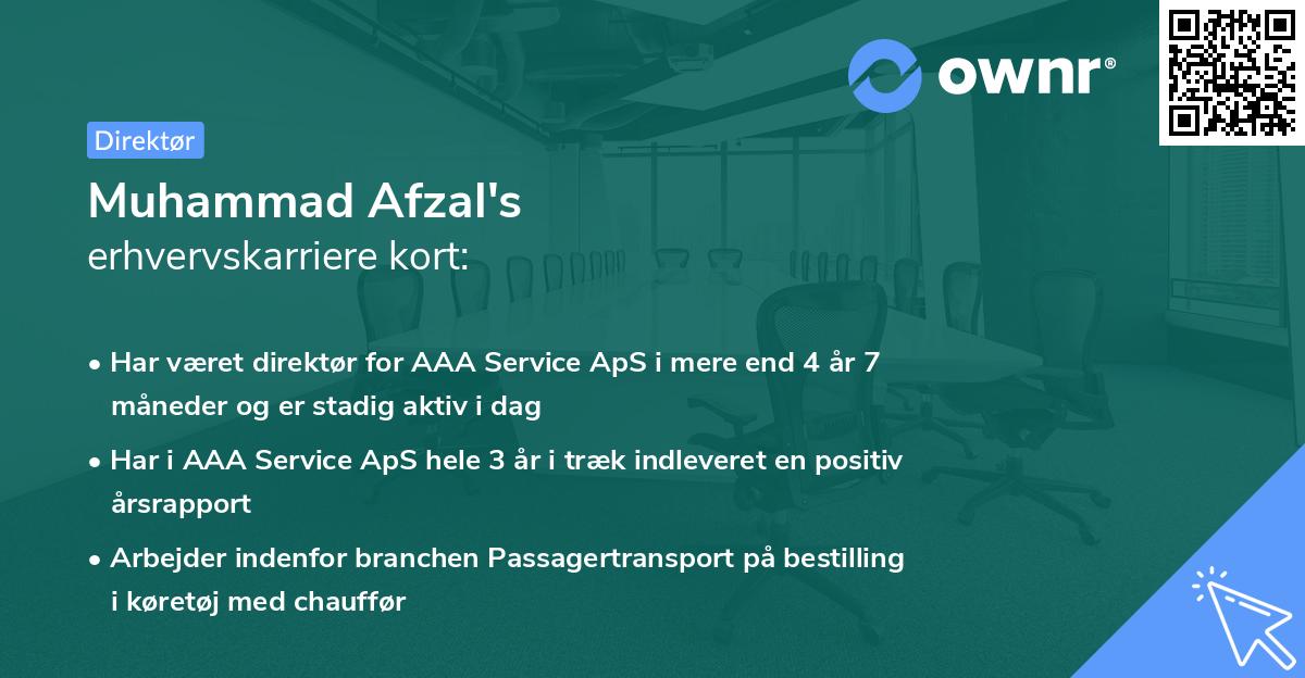 Muhammad Afzal's erhvervskarriere kort