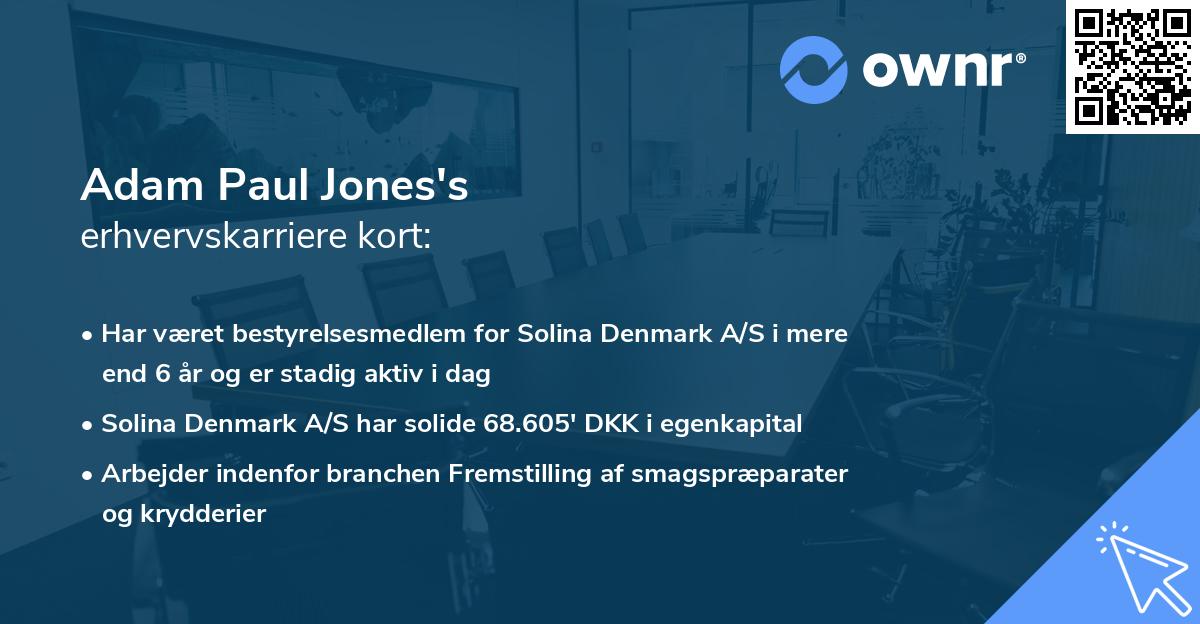 Adam Paul Jones's erhvervskarriere kort