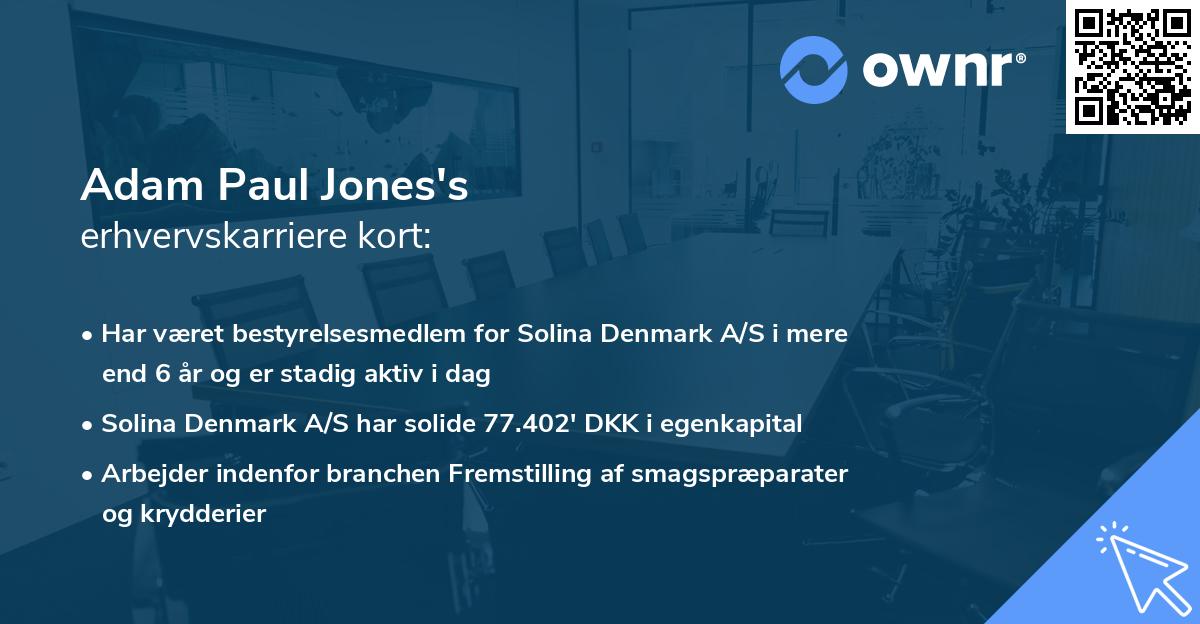 Adam Paul Jones's erhvervskarriere kort