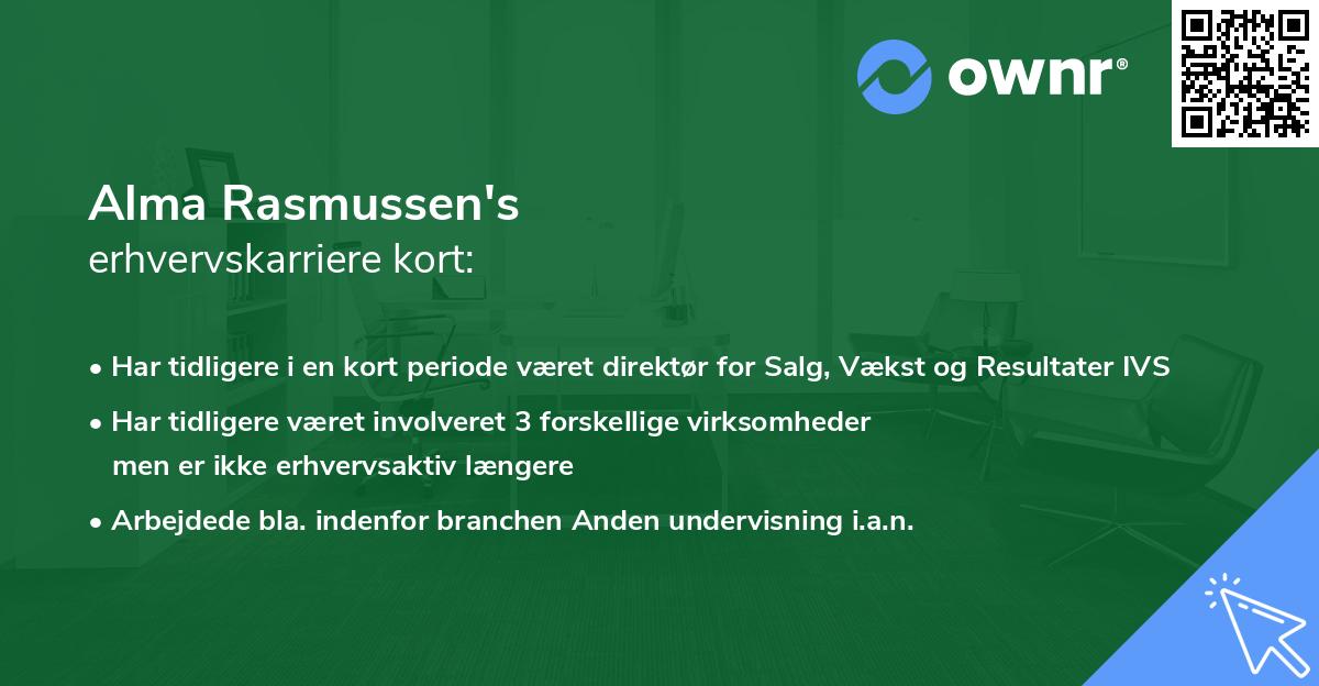 Alma Rasmussen's erhvervskarriere kort