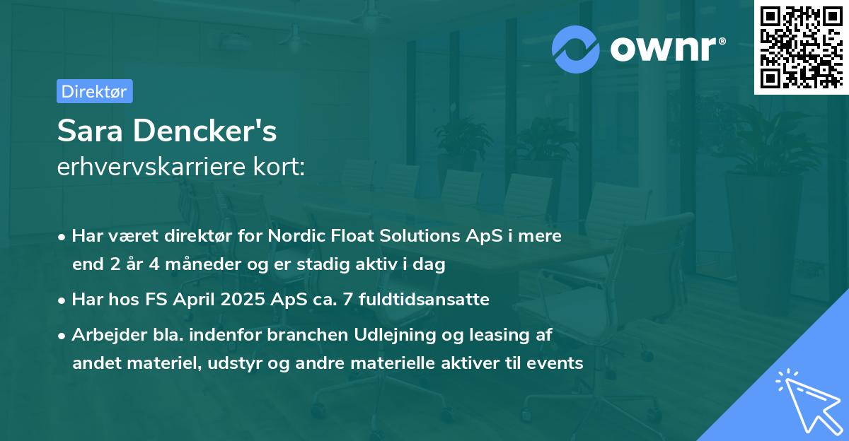 Sara Dencker's erhvervskarriere kort