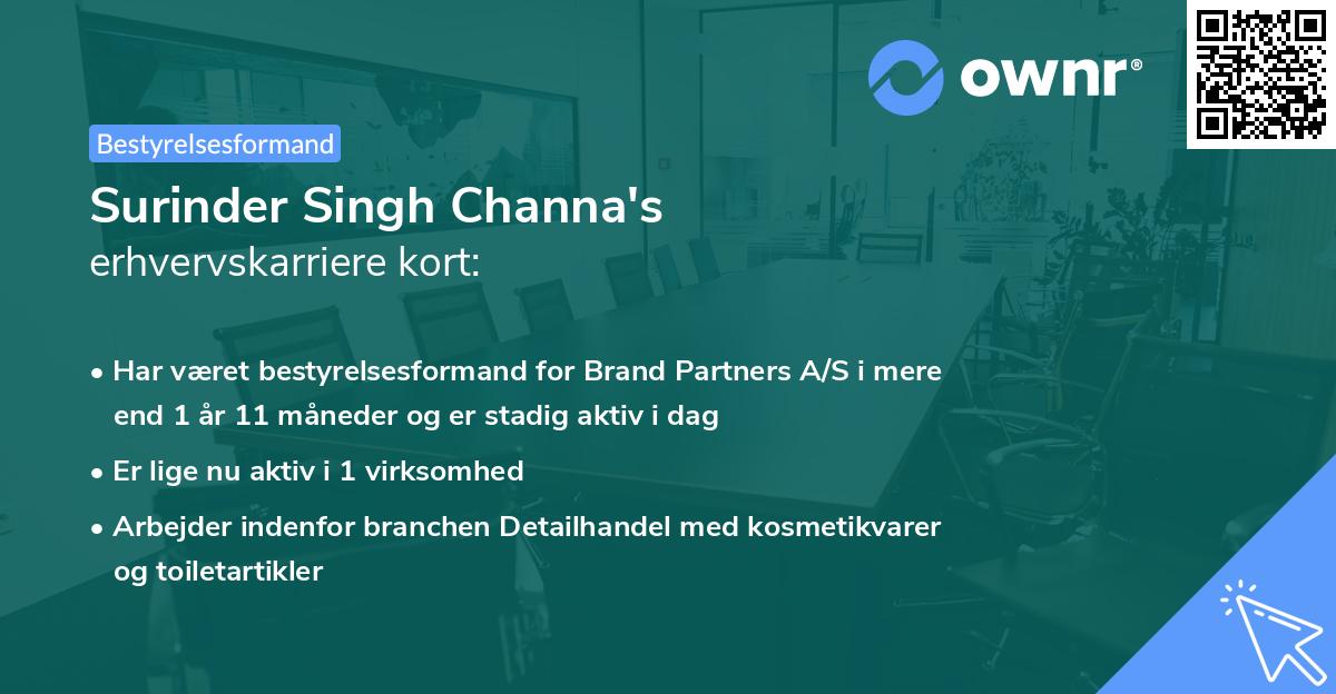 Surinder Singh Channa's erhvervskarriere kort