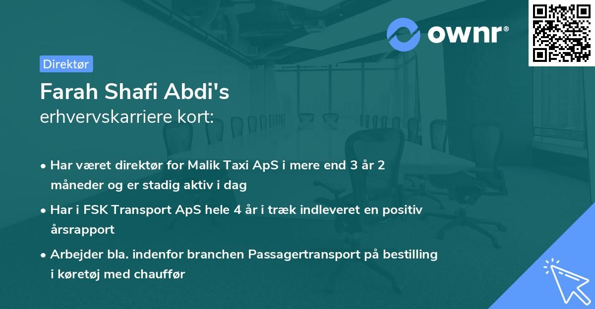 Farah Shafi Abdi's erhvervskarriere kort