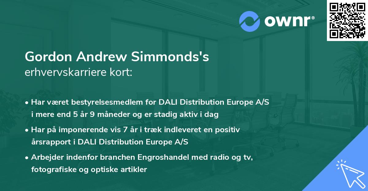 Gordon Andrew Simmonds's erhvervskarriere kort