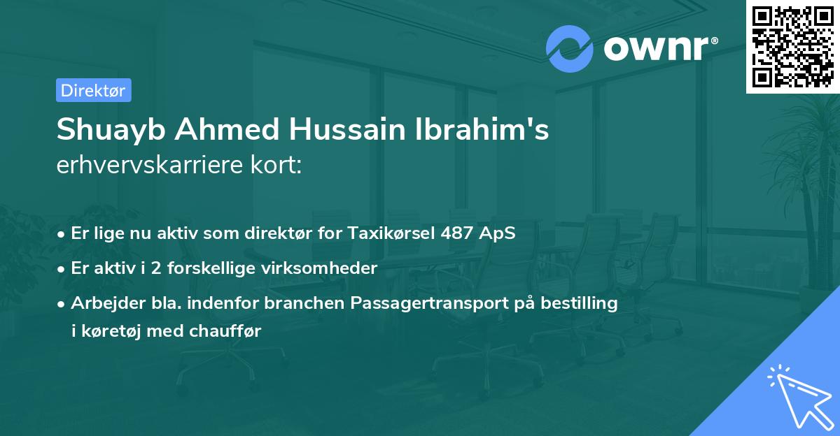 Shuayb Ahmed Hussain Ibrahim's erhvervskarriere kort