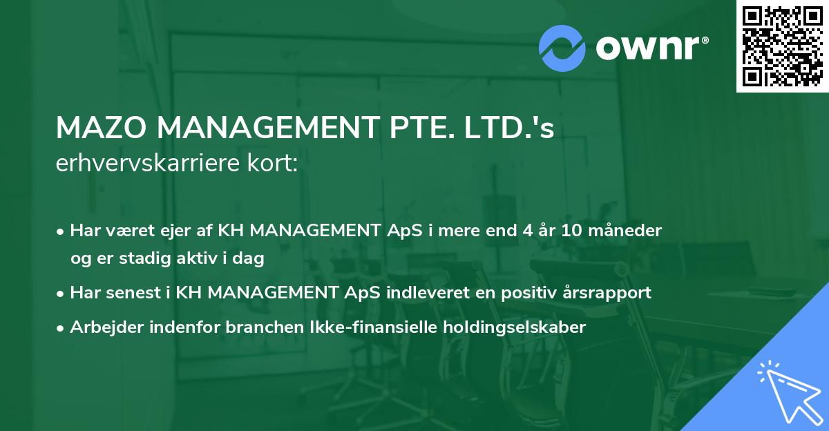 MAZO MANAGEMENT PTE. LTD.'s erhvervskarriere kort