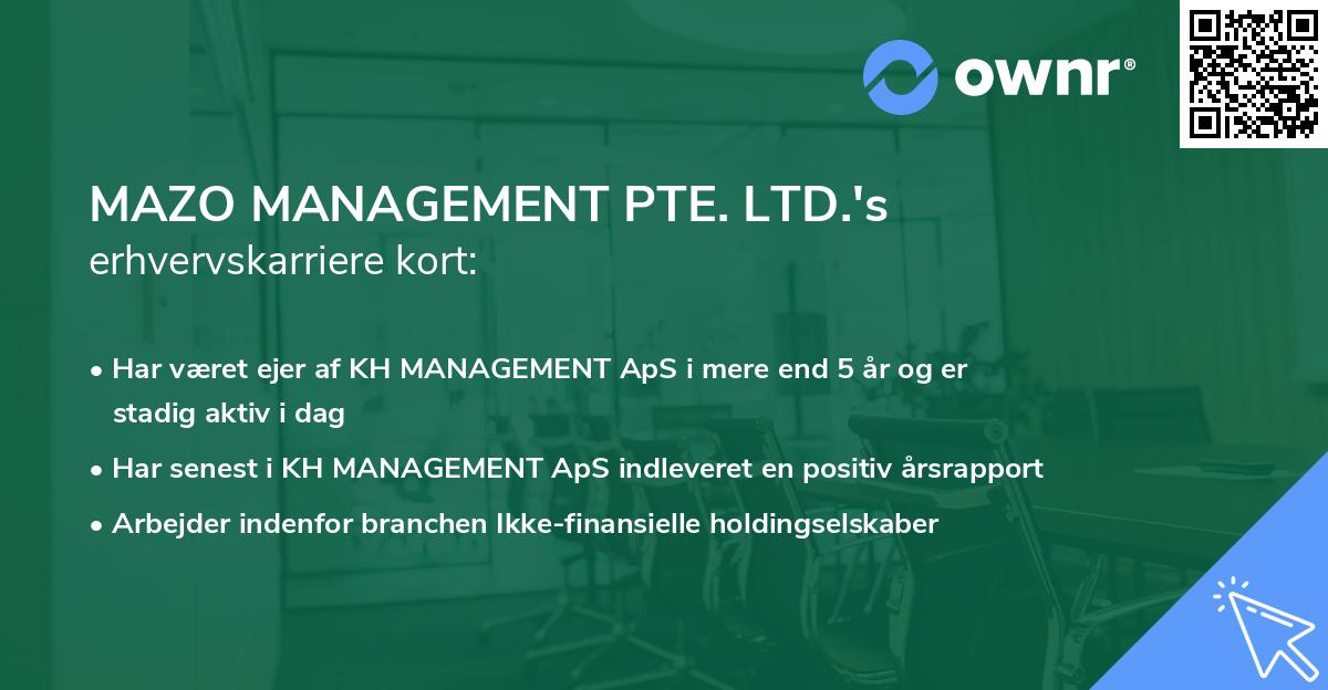 MAZO MANAGEMENT PTE. LTD.'s erhvervskarriere kort