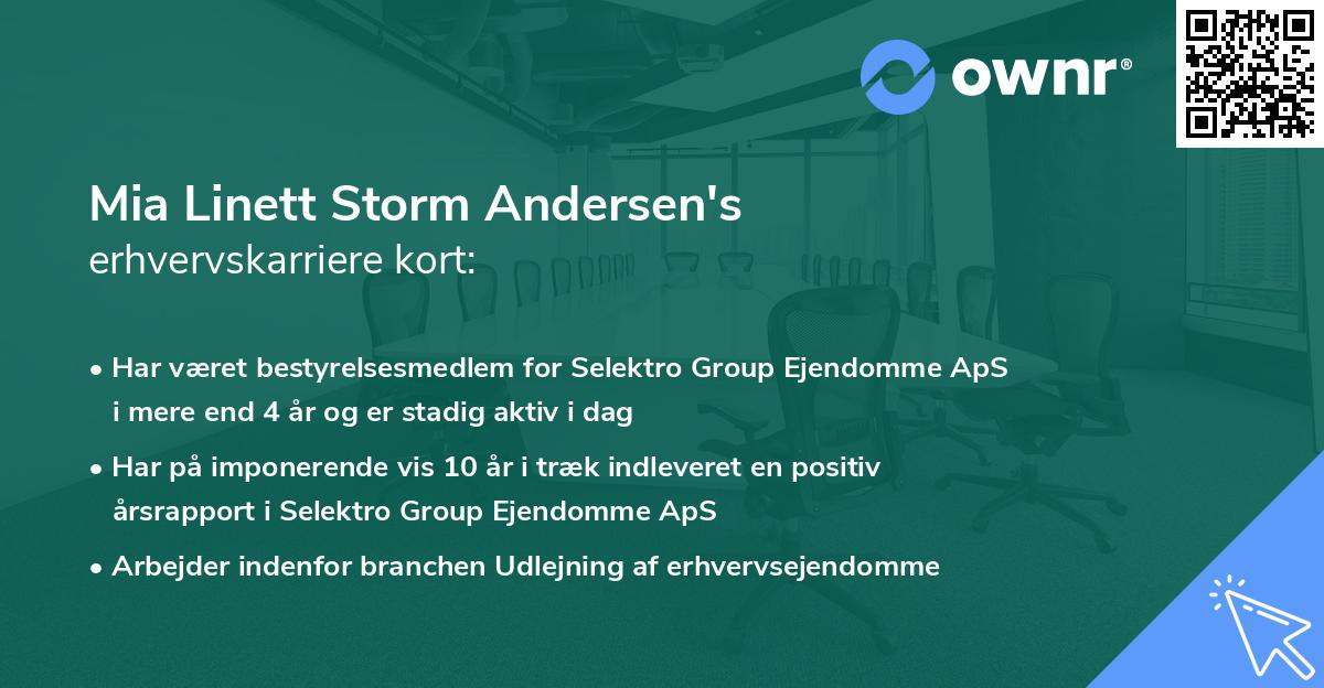 Mia Linett Storm Andersen's erhvervskarriere kort
