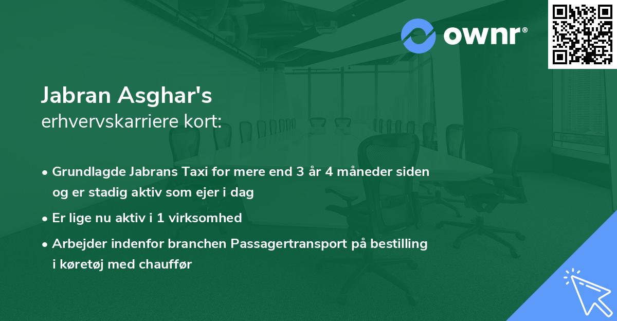 Jabran Asghar's erhvervskarriere kort