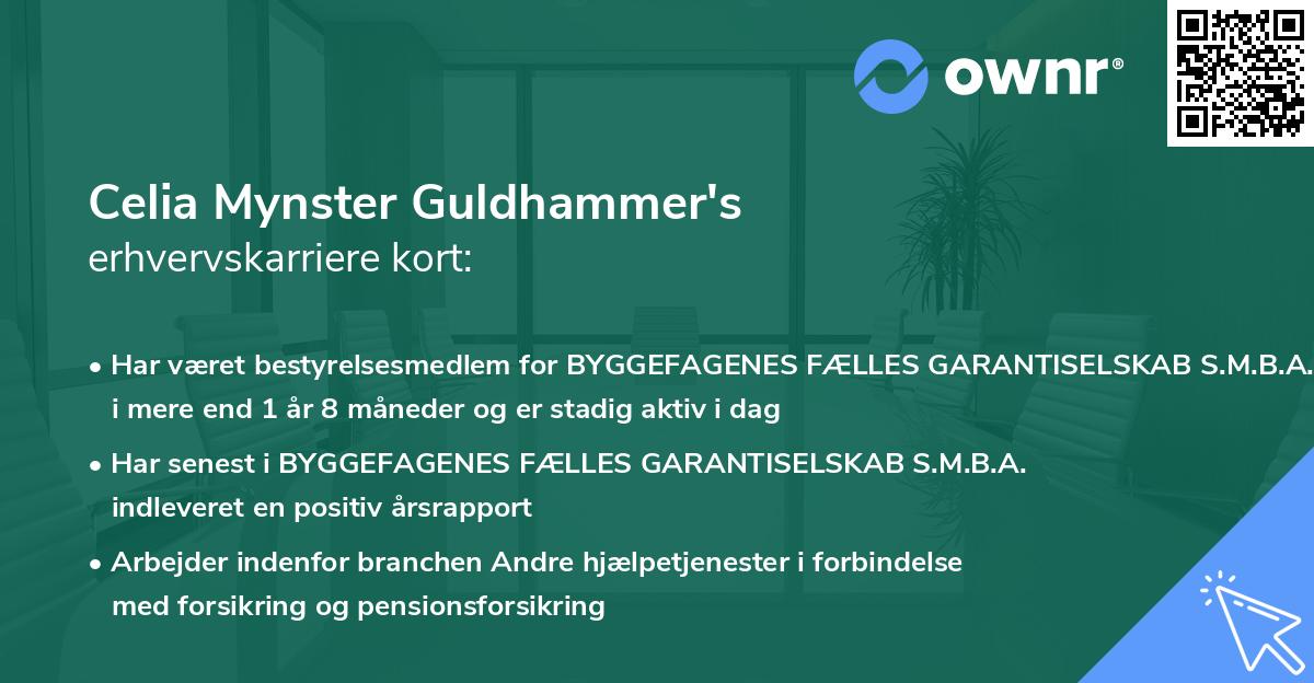 Celia Mynster Guldhammer's erhvervskarriere kort
