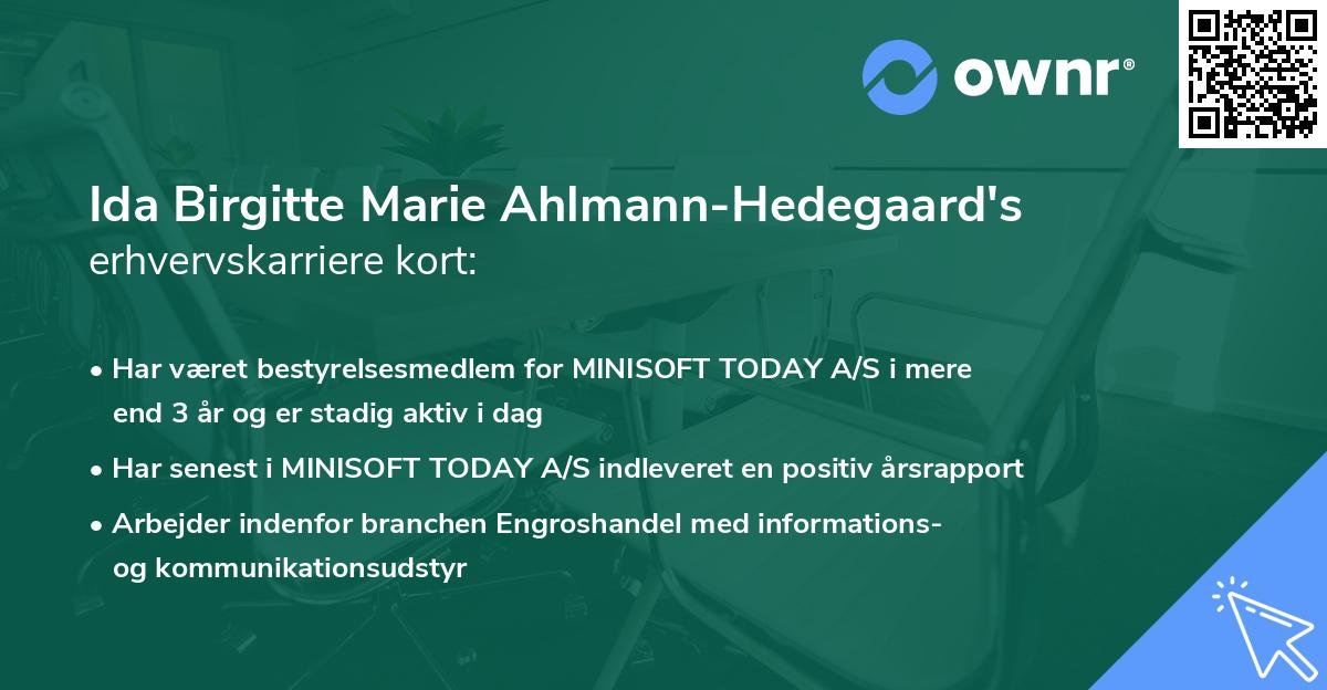 Ida Birgitte Marie Ahlmann-Hedegaard's erhvervskarriere kort