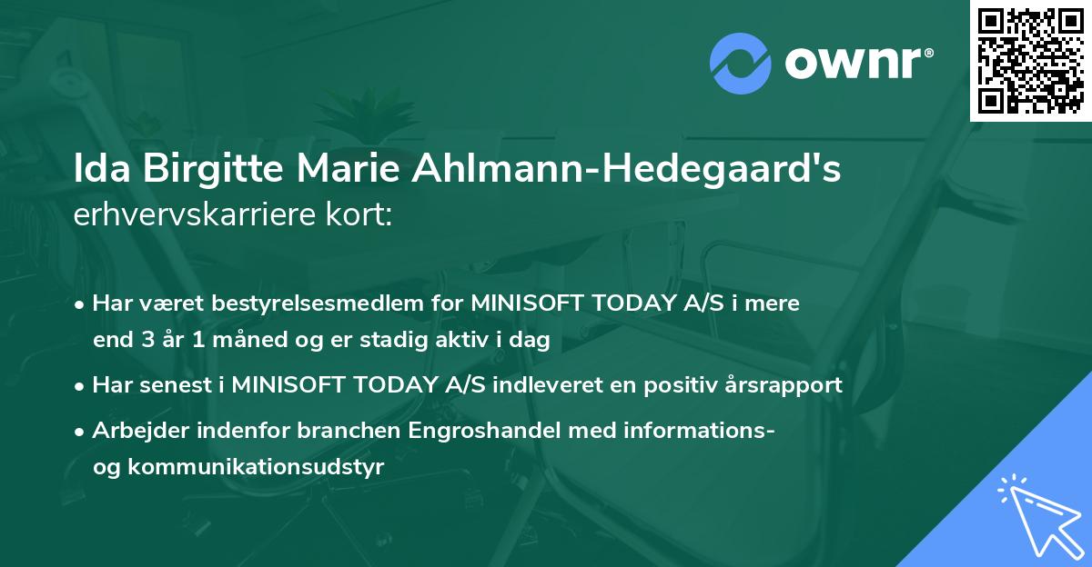 Ida Birgitte Marie Ahlmann-Hedegaard's erhvervskarriere kort