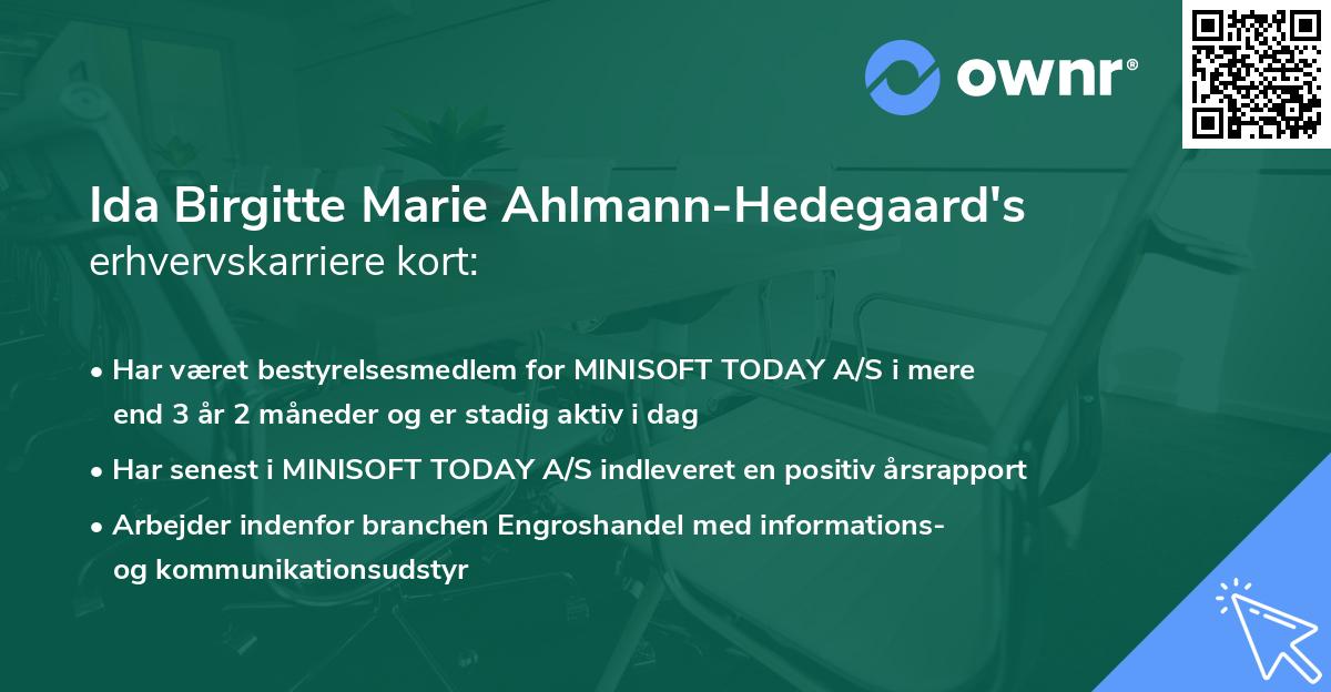 Ida Birgitte Marie Ahlmann-Hedegaard's erhvervskarriere kort