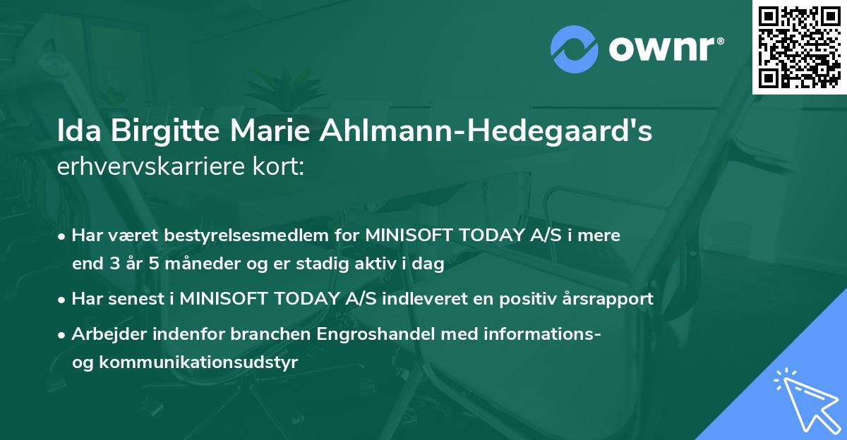 Ida Birgitte Marie Ahlmann-Hedegaard's erhvervskarriere kort