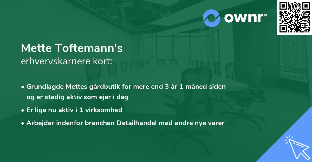 Mette Toftemann's erhvervskarriere kort