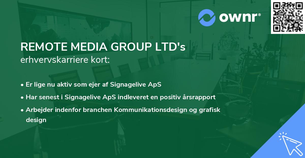 REMOTE MEDIA GROUP LTD's erhvervskarriere kort