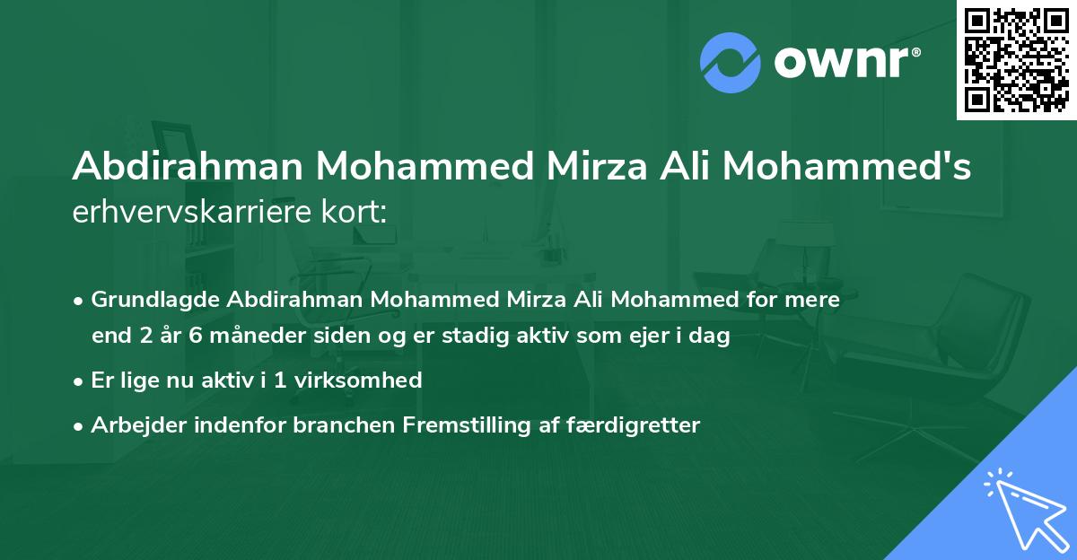 Abdirahman Mohammed Mirza Ali Mohammed's erhvervskarriere kort
