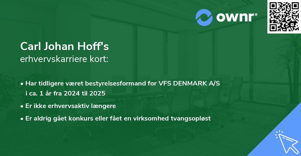 Carl Johan Hoff's erhvervskarriere kort