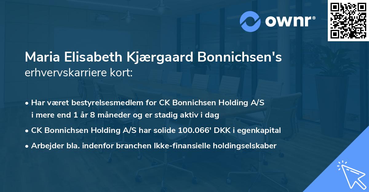 Maria Elisabeth Kjærgaard Bonnichsen's erhvervskarriere kort