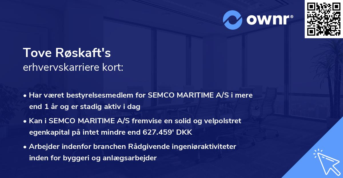 Tove Røskaft's erhvervskarriere kort