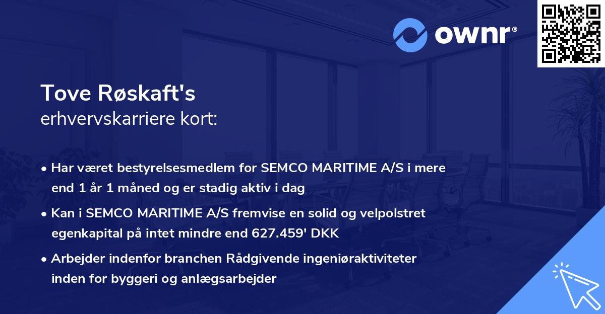 Tove Røskaft's erhvervskarriere kort