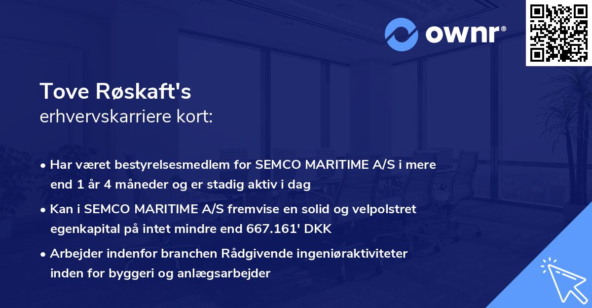 Tove Røskaft's erhvervskarriere kort