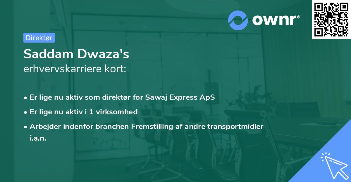 Saddam Dwaza's erhvervskarriere kort