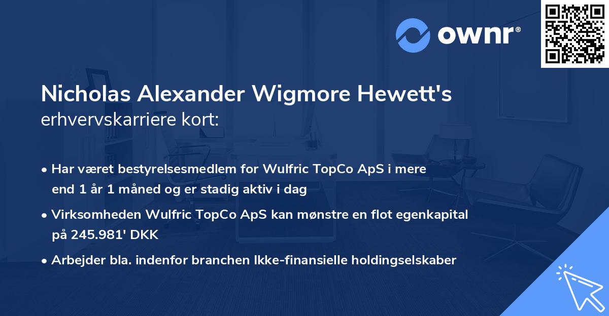 Nicholas Alexander Wigmore Hewett's erhvervskarriere kort