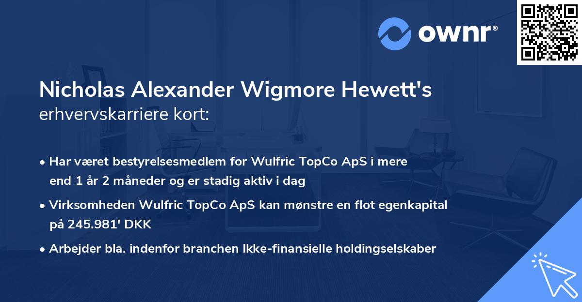Nicholas Alexander Wigmore Hewett's erhvervskarriere kort