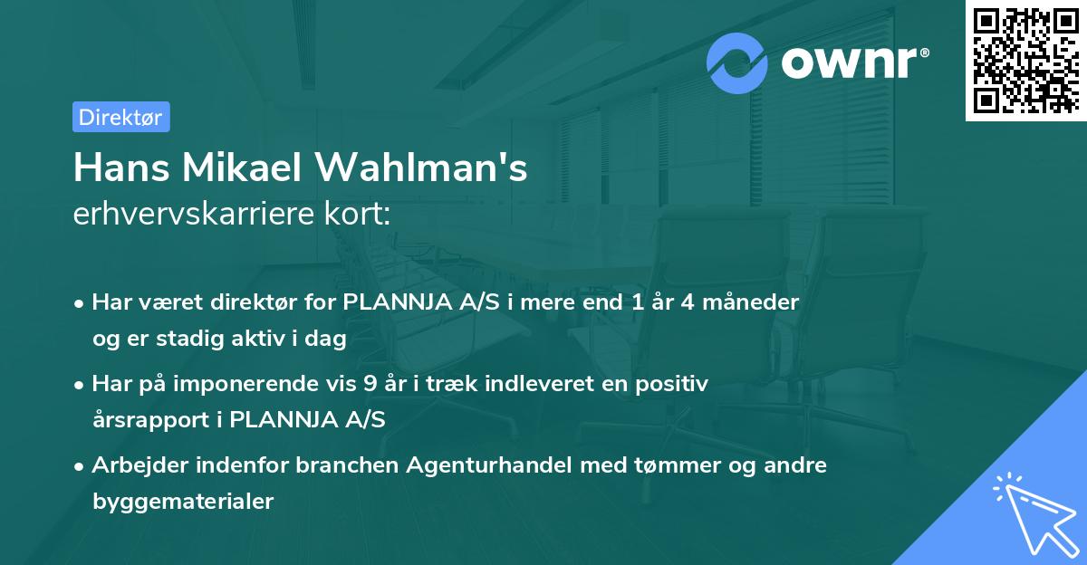 Hans Mikael Wahlman's erhvervskarriere kort