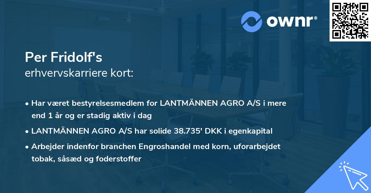 Per Fridolf's erhvervskarriere kort