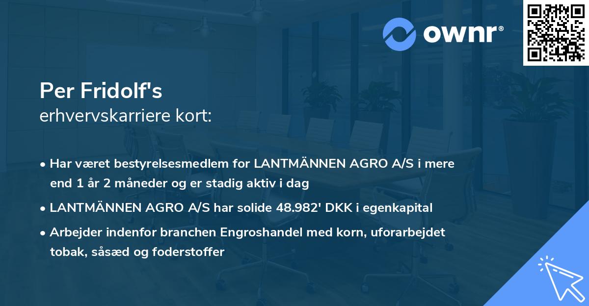 Per Fridolf's erhvervskarriere kort