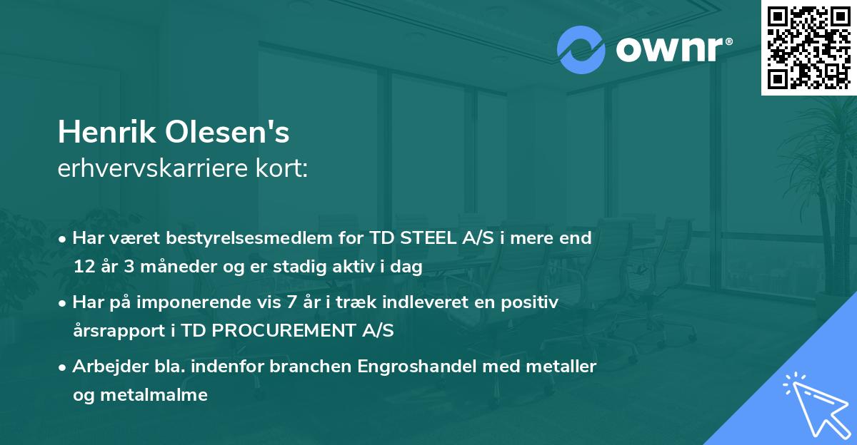Henrik Olesen's erhvervskarriere kort