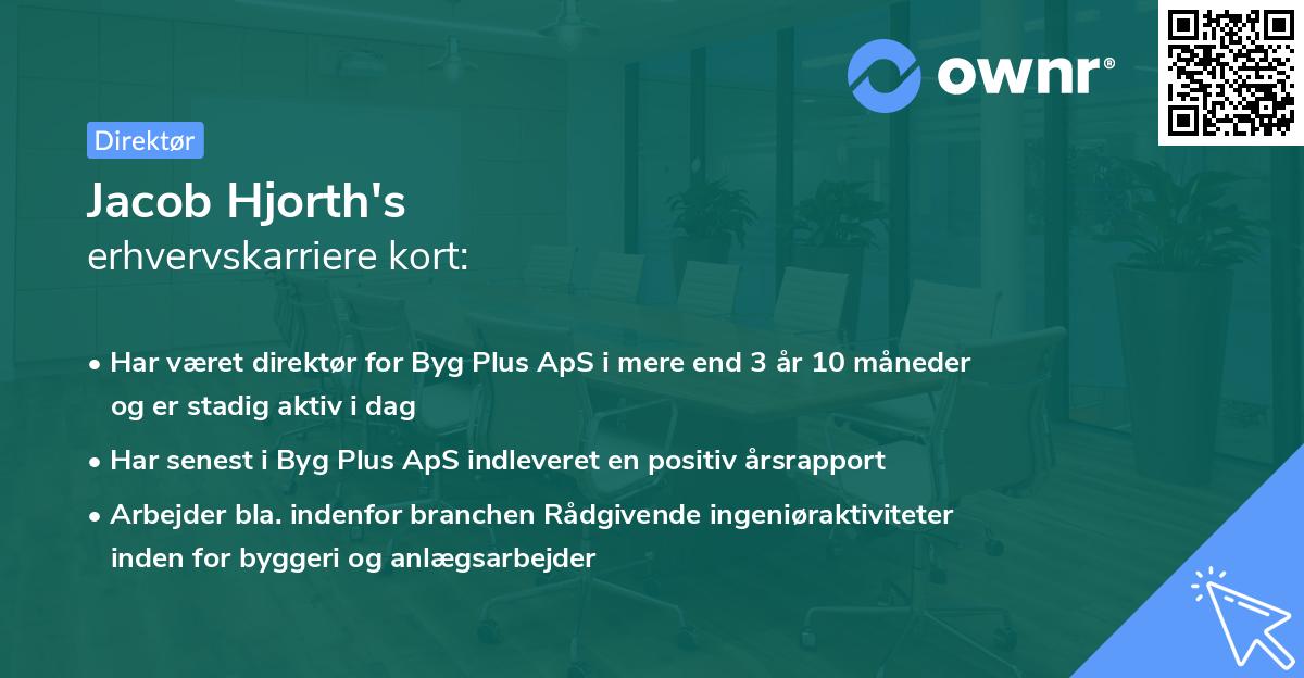 Jacob Hjorth's erhvervskarriere kort