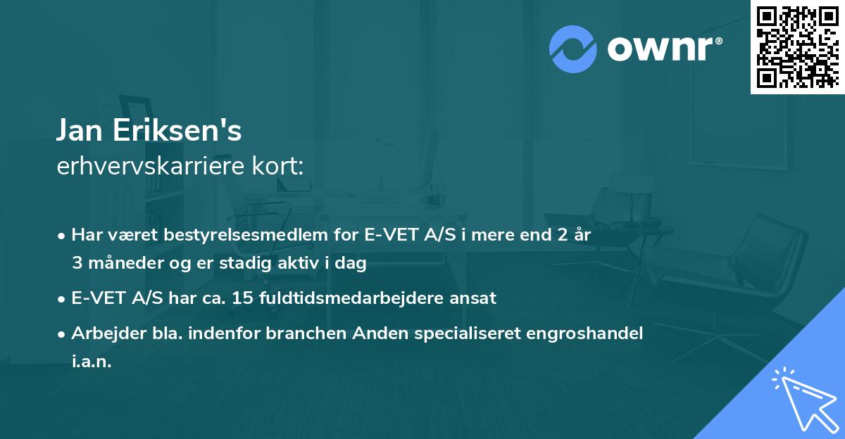 Jan Eriksen's erhvervskarriere kort